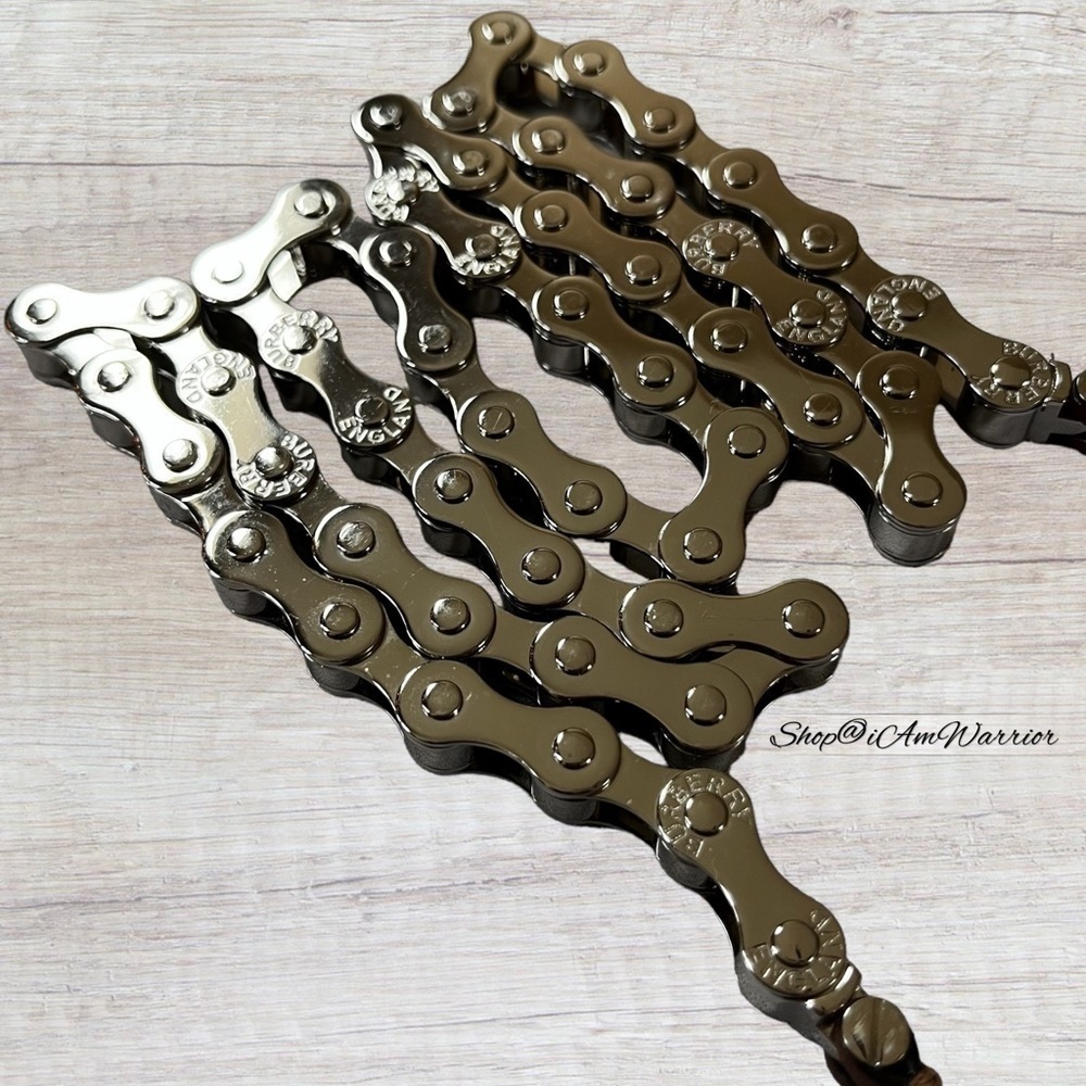 Authentic Burberry malt brown leather silver tone bicycle chain belt *iamwarrior - Picture 7 of 12